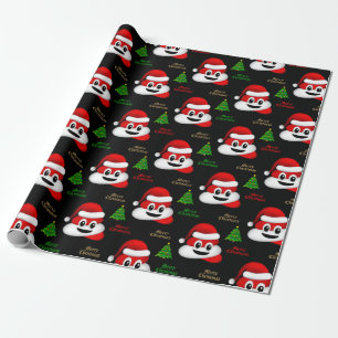 christmas poop emoji with santa hat wrapping paper