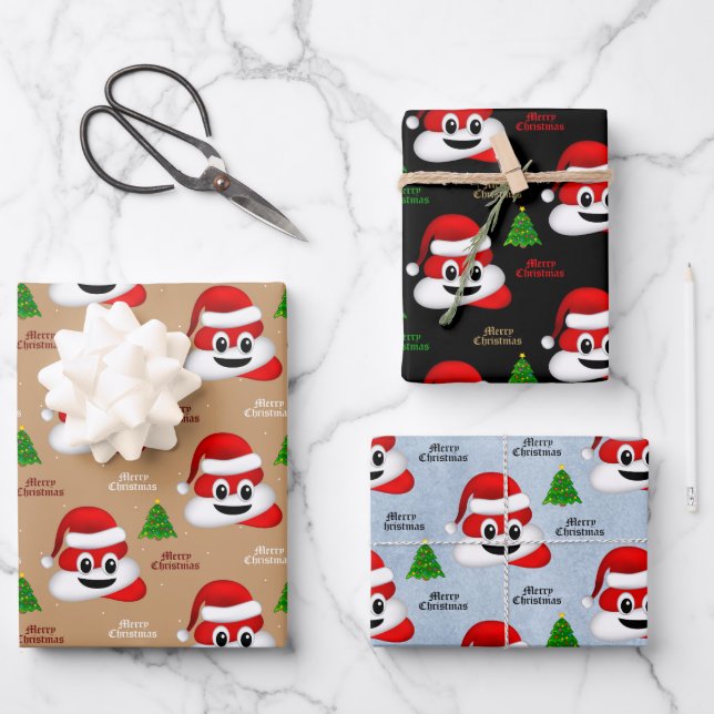 christmas poop emoji with santa hat wrapping paper (Front)
