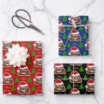 christmas poop emoji with santa hat wrapping paper<br><div class="desc">Cute happy Christmas / Santa poo emoji christmas emoji with red Santa hat on res background Christmas wrapping paper you can change the color to your favorite.</div>