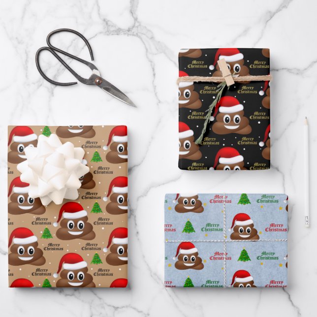 christmas poop emoji with santa hat wrapping paper (Front)