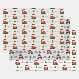 christmas poop emoji with santa hat wrapping paper
