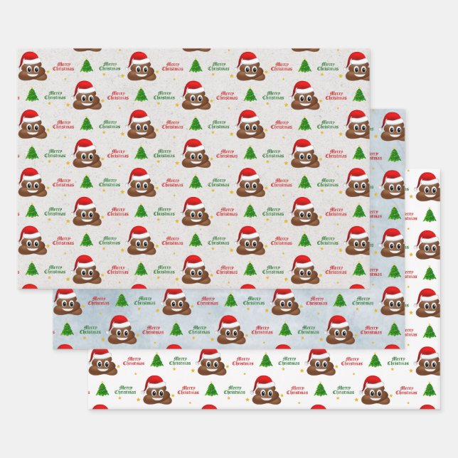 christmas poop emoji with santa hat wrapping paper (Set)