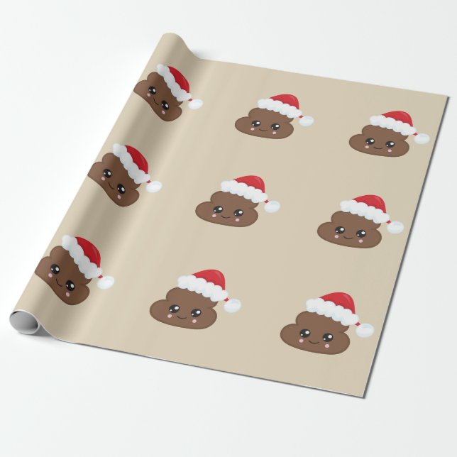 Christmas Poop Emoji Wrapping Paper (brown) (Unrolled)