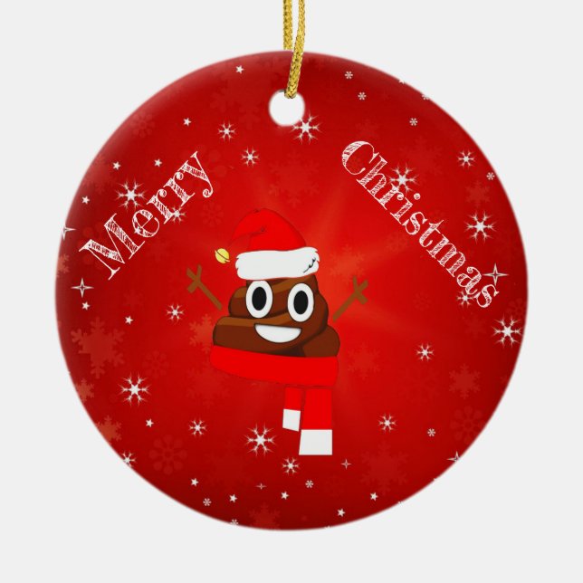 Christmas Poop Hat & Scarf Fun Emoji Gift Ceramic Tree Decoration (Front)