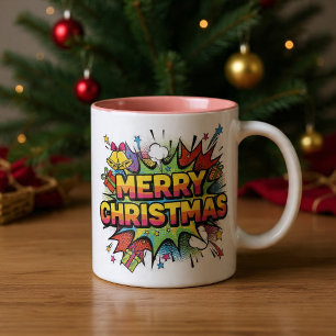 Christmas Pop Art Comic Explode Two-Tone Coffee Mug