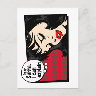 Christmas Pop Art Girl Santa I Can Explain Postcard
