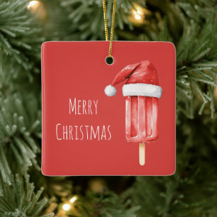 Christmas Popsical Santa Hat Ceramic Ornament