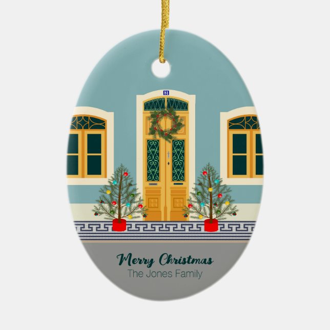 Christmas Portuguese Festive House Ceramic Tree Decoration (Front)