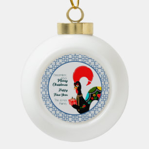 Christmas Portuguese Rooster and blue tiles frame Ceramic Ball Christmas Ornament