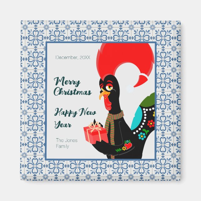 Christmas Portuguese Rooster and blue tiles frame Magnet (Front)