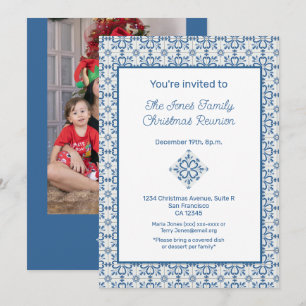Christmas Portuguese Tiles Holly leaves frame Invitation