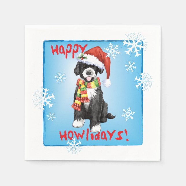 Christmas Portuguese Water Dog Napkin (Front)