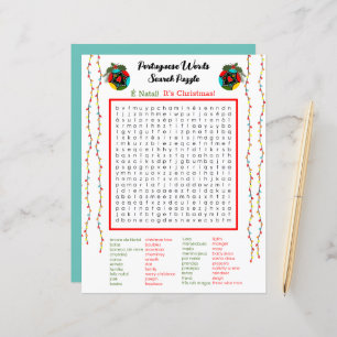 Christmas Portuguese  Word Search Puzzle for Kids