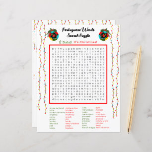 Christmas Portuguese  Word Search Puzzle for Kids