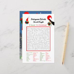 Christmas Portuguese  Word Search Puzzle for Kids