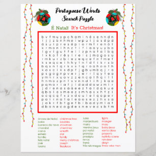 Christmas Portuguese  Word Search Puzzle for Kids