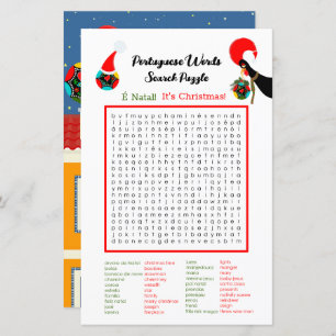 Christmas Portuguese  Word Search Puzzle for Kids