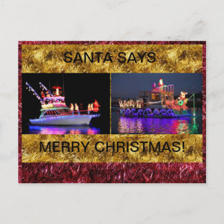 Christmas Post Card with Lighted Boats
