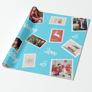 Christmas Post Stamp Custom Name And Photos Wrapping Paper