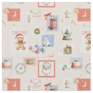 Christmas post Stamps Santa reindeer candy Fabric