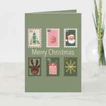 Christmas Postage Stamp Holiday Greeting Card