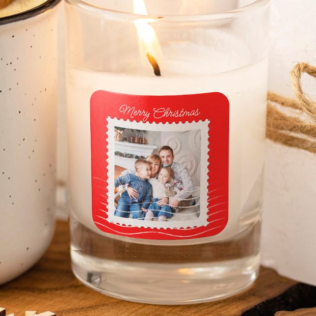Christmas Postage Stamp Modern Photo Red Square Sticker (Creator Uploaded)