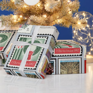 Christmas Postage Stamps Around the World Wrapping Paper