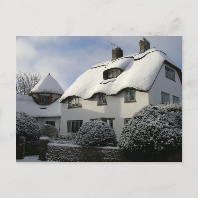 Christmas postcard: English cottages in snow Holiday Postcard (Front)