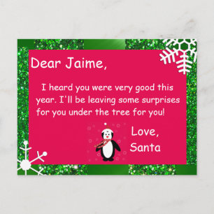 Christmas Postcard from Santa to a child
