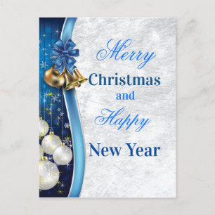 Christmas Postcard in Beautiful Blue and Golden Co