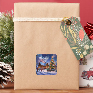 Christmas postcard square sticker