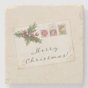 Christmas Postcard Stone Coaster