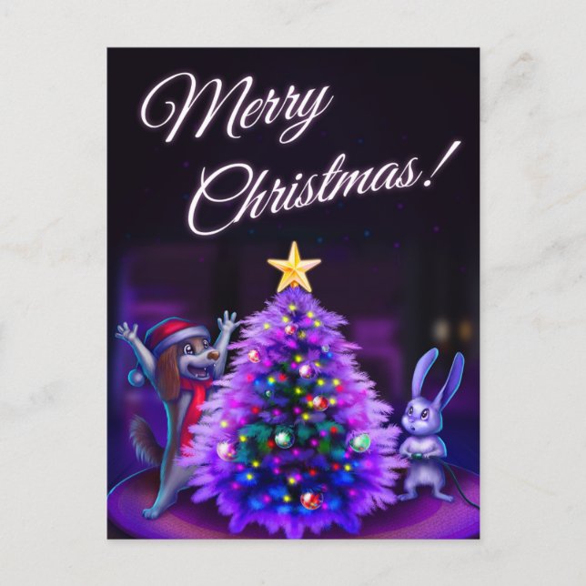 Christmas Postcard with cute animals (Front)