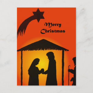 Christmas Postcard with Nativity Silhouette