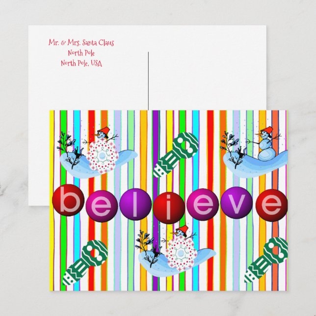 Christmas Postcards Believe Snowman (Front/Back)