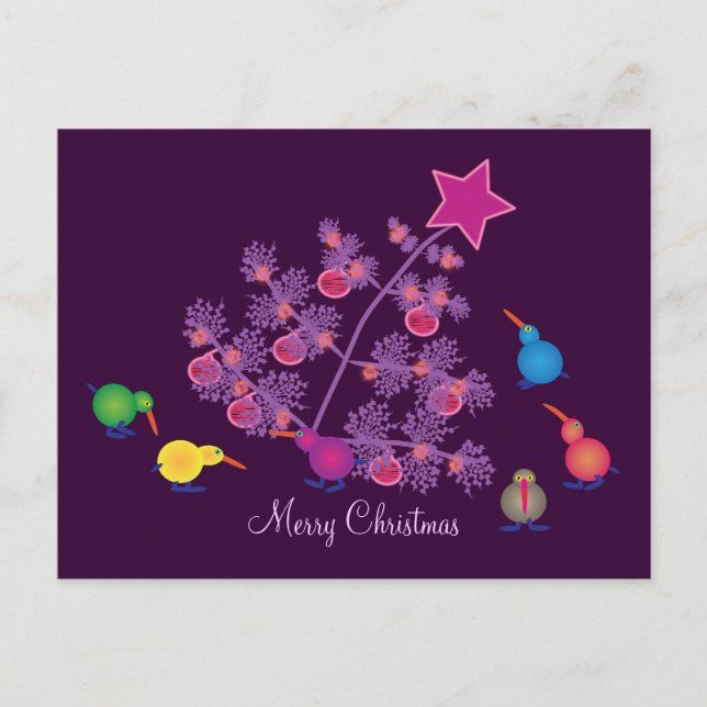 Christmas Postcards: Kiwi birds Holiday Postcard (Front)