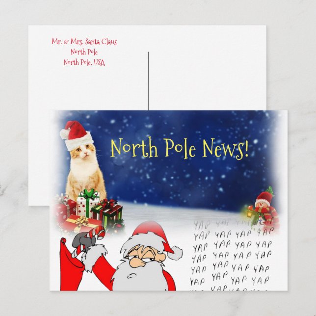Christmas Postcards North Pole Santa Kitten Cats (Front/Back)