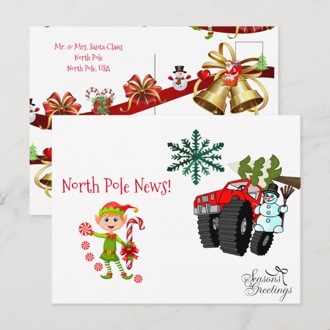 Christmas Postcards North Pole Snowman Elf  (Front/Back)