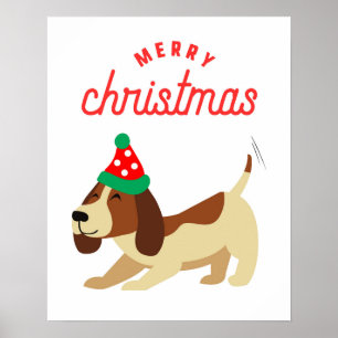 Christmas Poster, Cute Dog Xmas Sign, Festive Poster