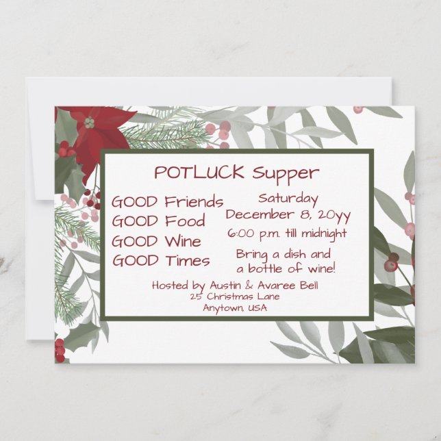 Christmas POT LUCK Supper Invitation (Front)