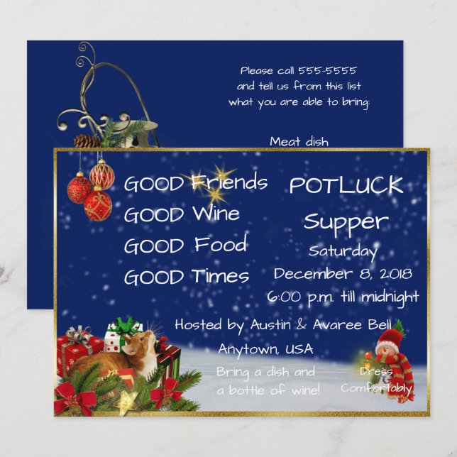 Christmas Pot Luck Supper Party Invitation (Front/Back)