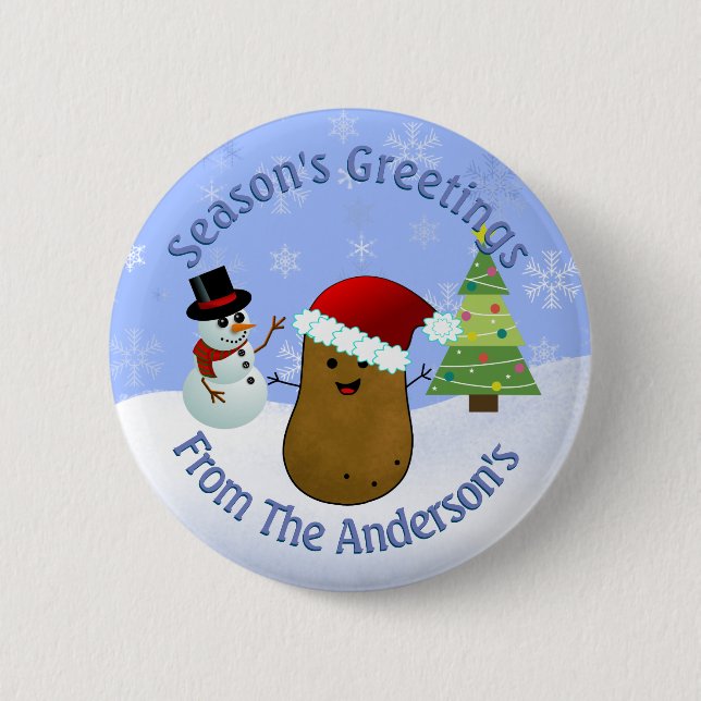 Christmas Potato Season's Greeting Personalised 6 Cm Round Badge (Front)