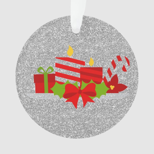 Christmas Potpourri Silver Faux Glitter Ornament (Front)