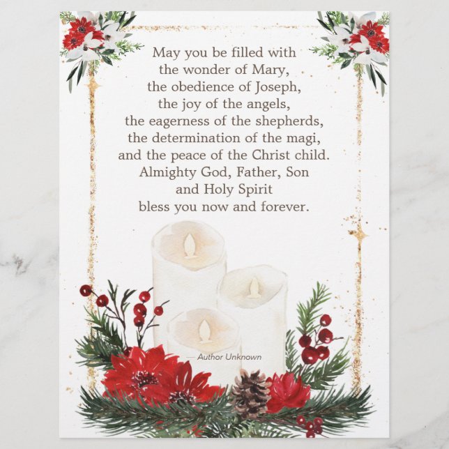 Christmas Prayer Candles Red Flowers Custom Letterhead (Front)