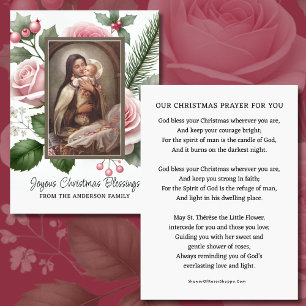 Christmas Prayer Card with St. Thérèse and Pink Ch