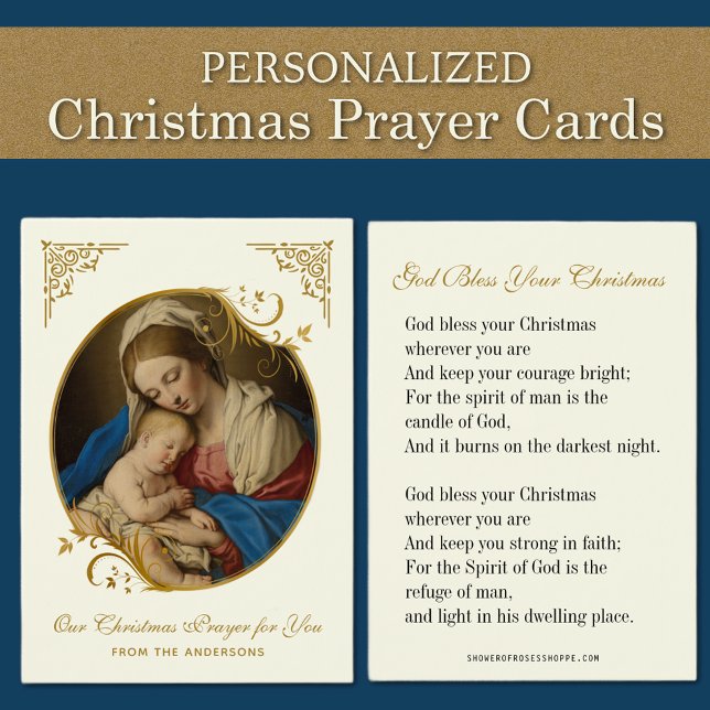 Christmas Prayer Cards Nativity Mary and Jesus (Personalized Religious Vintage Catholic Christmas Prayer Cards )