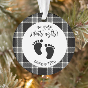 Christmas Pregnancy Announcement Black Plaid Ornament