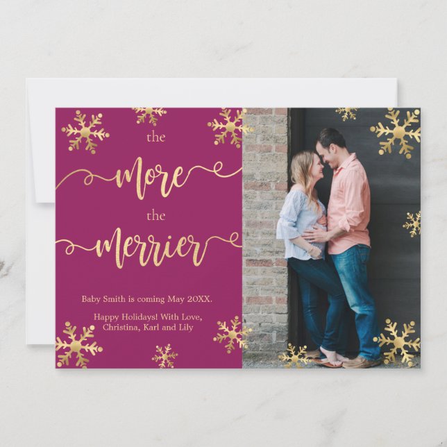 Christmas Pregnancy Announcement Cards Magenta (Front)