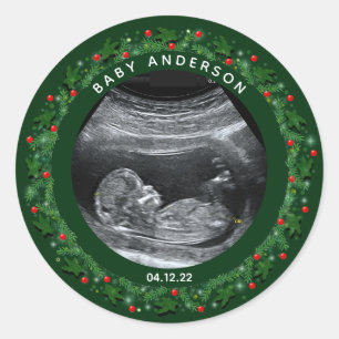 Christmas Pregnancy Announcement Classic Round Sticker