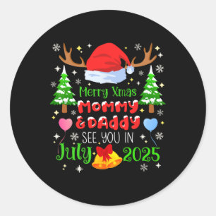 Christmas Pregnancy Announcement Due In July 2025 Classic Round Sticker